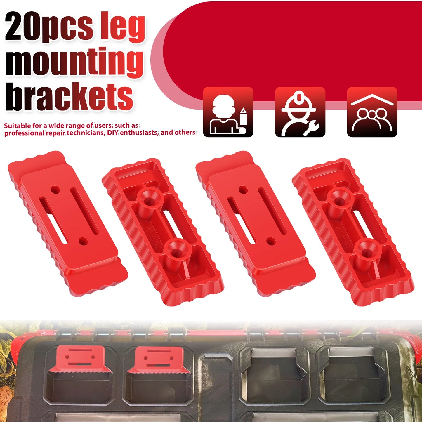 20Pcs Mounting Feet Set for Milwaukee Packout System Heavy Duty Plastic Brackets Pre-drilled Holes for Workshop Garage DIY Home