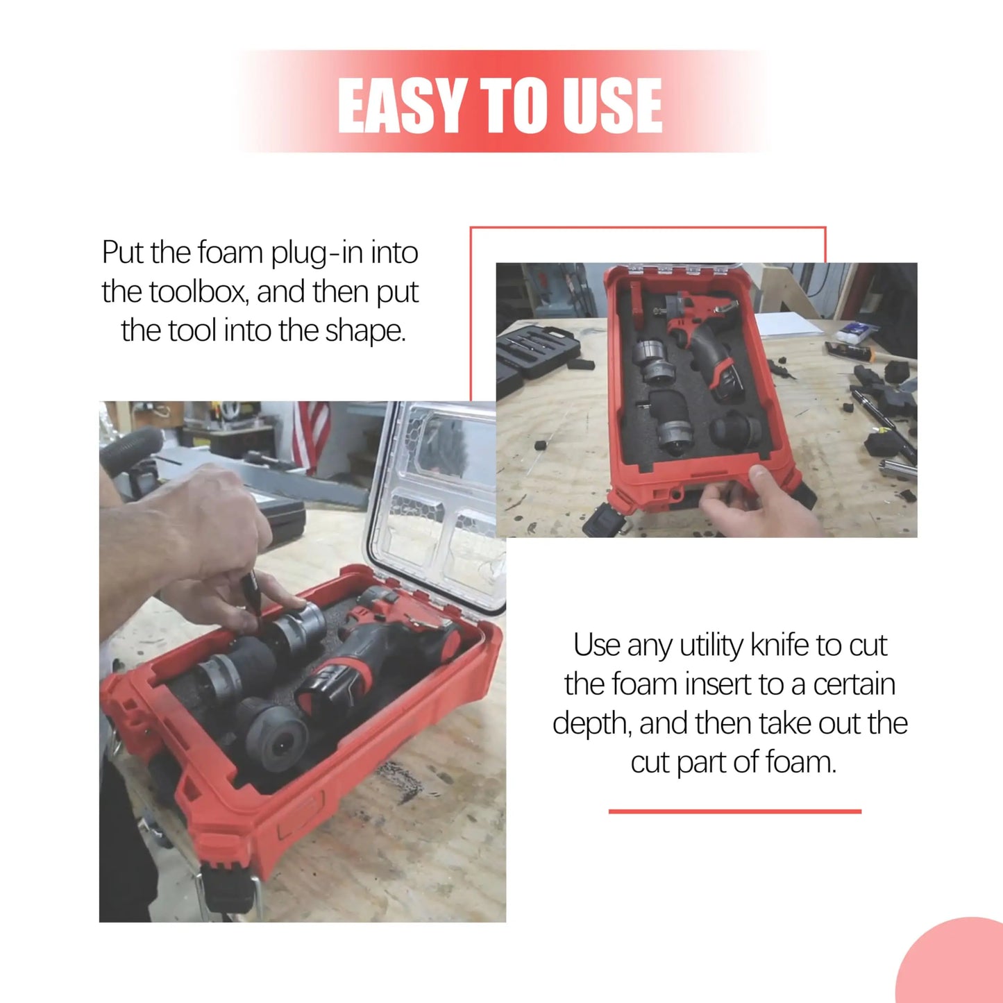Foam Inserts Compatible with Milwaukee Packout 48-22-8435 Tool Box，Red & Black Foam Inserts, DIY Cut-to-Fit Protection