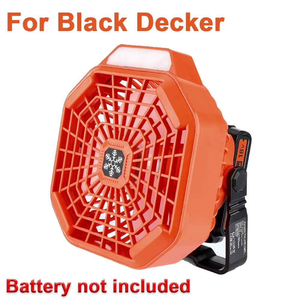 Cordless Fan with Remote Dimmable LED Light  3 Speeds Camping Fan for 18V Makita/Dewalt/Bosch Milwaukee /Black Decker /craftsman