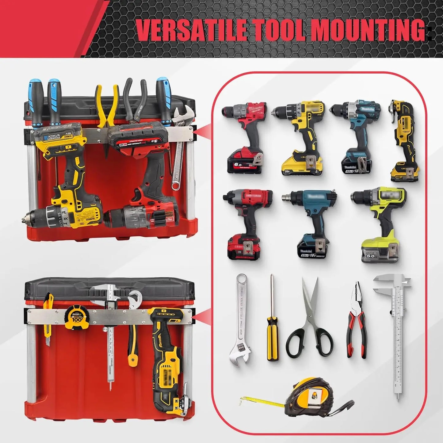 Power Drill Holder Fits for Milwaukee Packout Toolbox,Tape Measure Tool holder,Hanging Screwdrivers, Wrenches on The Side
