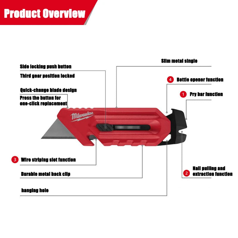 Milwaukee 4-in-1 multi-functional folding utility knife, portable paper cutter and box opener 4932501777/48-22-1517