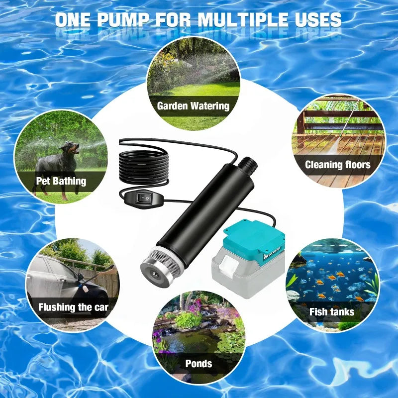 Portable Cordless Submersible Pump for Makita/Milwaukee/Ryobi 18/20V Lithium Batteries Multi-purpose Submersible Pump for Garden