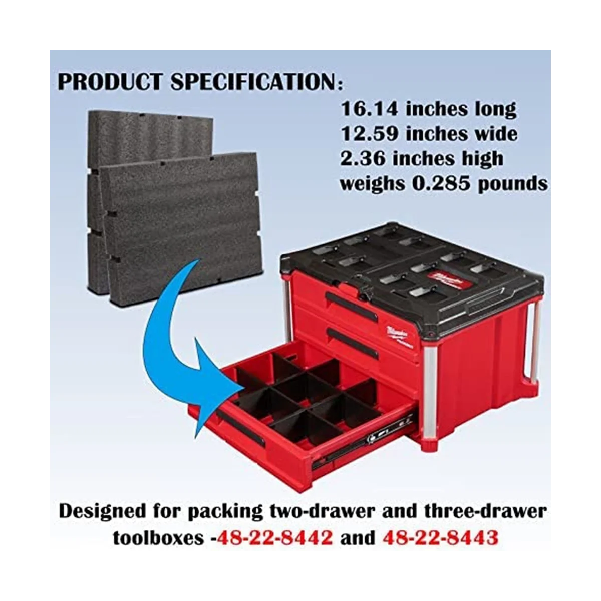 Quality 48-22-8452 Foam Custom Tool Drawer Inserts for Packout Drawer Tool Boxes for Packout Foam Inserts