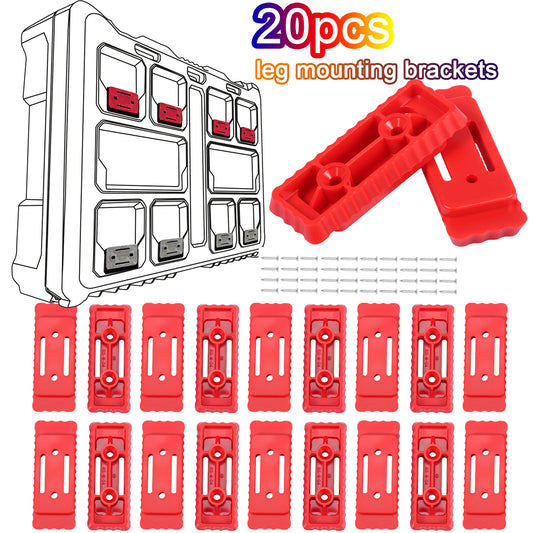 20Pcs Mounting Feet Set for Milwaukee Packout System Heavy Duty Plastic Brackets Pre-drilled Holes for Workshop Garage DIY Home