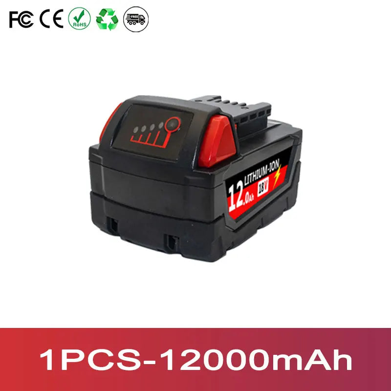 100% Compatible with Milwaukee M18 Tools Fits all M18 cordless tools 6000Ah/9000Ah/12000Ah replaces M18B5&48-11-1860 batteries