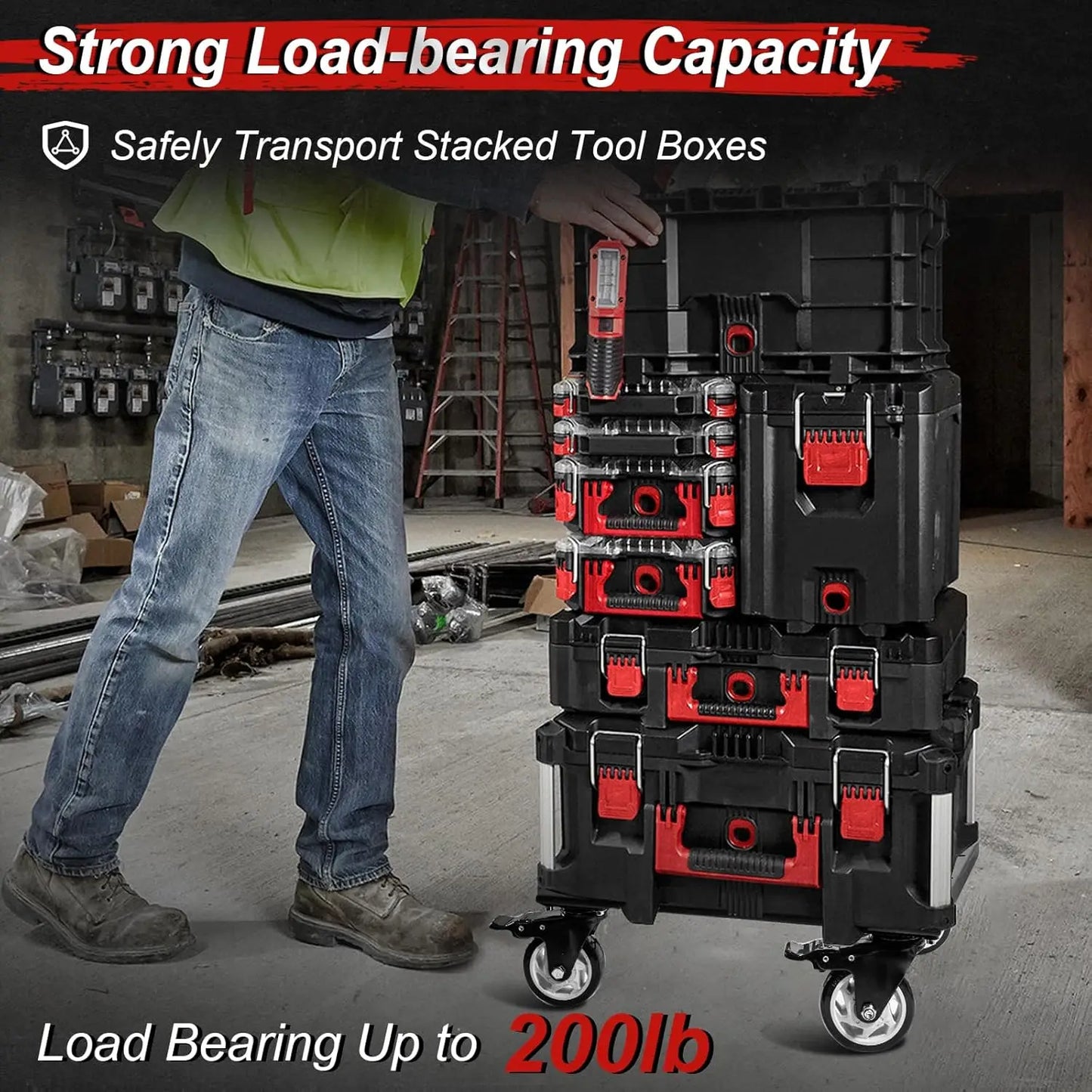 Heavy Duty Tool Box Dolly Compatible with Milwaukee Packout Toolboxes Thickened Carbon Steel Frame, Small Wheel Fit For Indoor