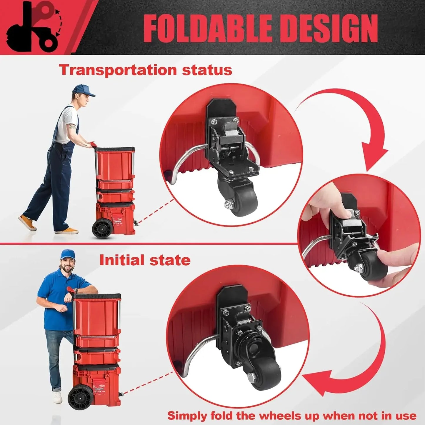 Suitable for Milwaukee Upgraded Steel Structure front Wheels, Packaging Caster kit Packout Rolling Tool Box-packaging Tool Box