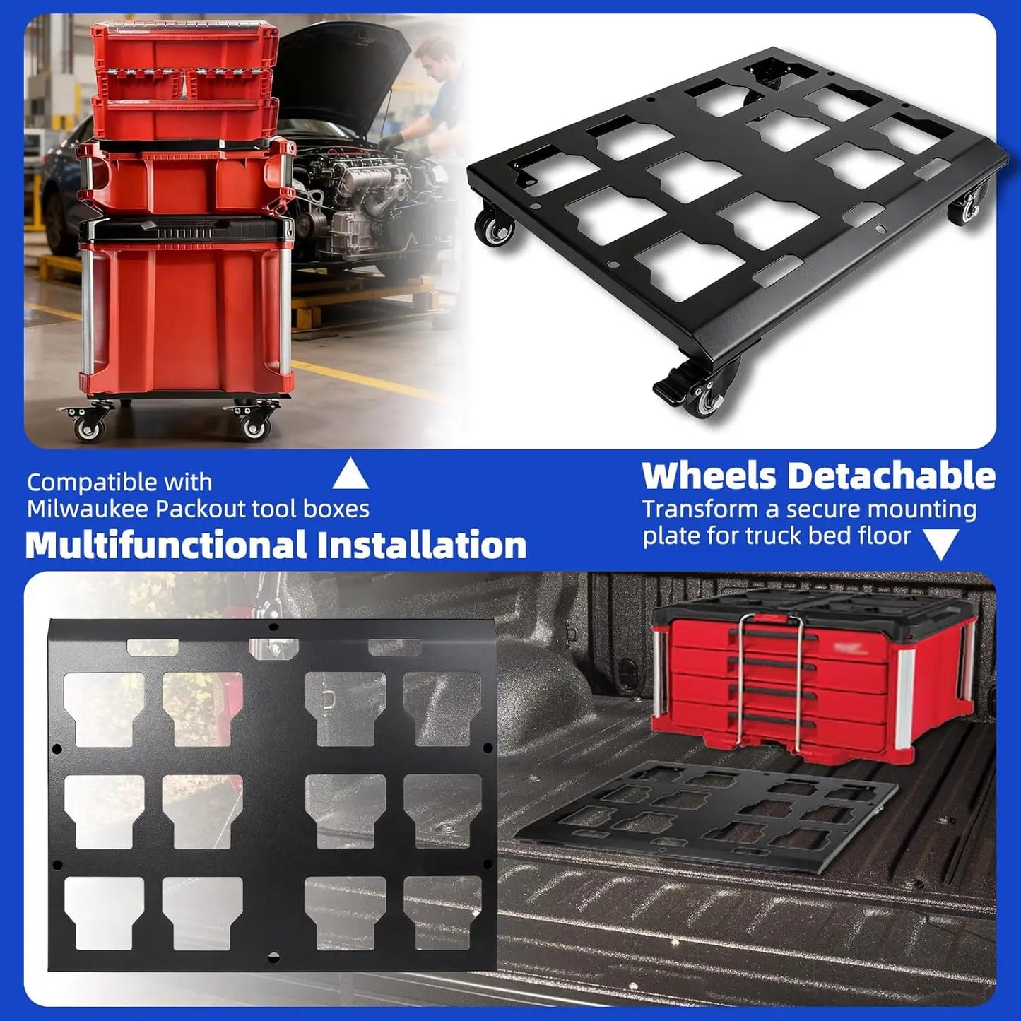 Tool Box Dolly Compatible with Milwaukee Packout Toolbox with Locking Casters
