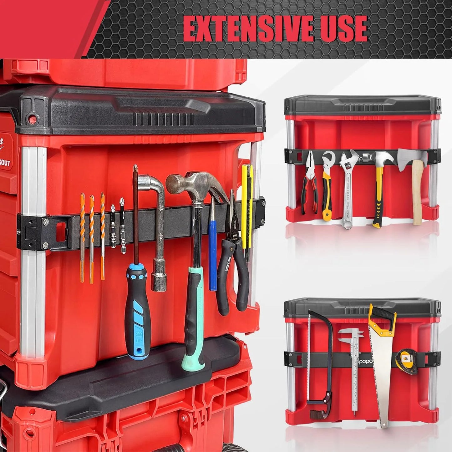 Powerful Magnetic Bar Mount Fits for Milwaukee Packout Toolbox, Tool Holder Strip Work on Packout Rails, Keeping Tools Handy