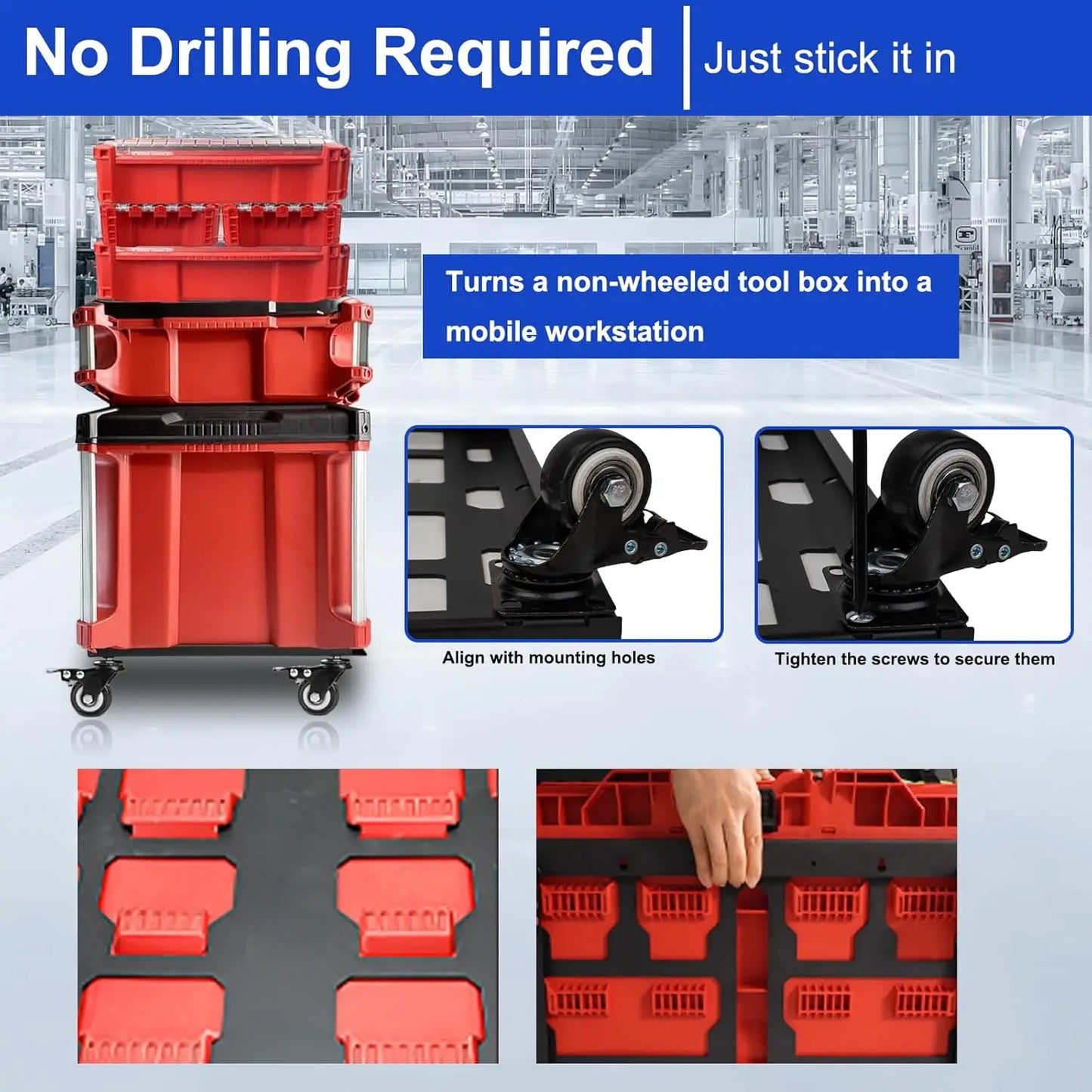 Tool Box Dolly Compatible with Milwaukee Packout Toolbox with Locking Casters