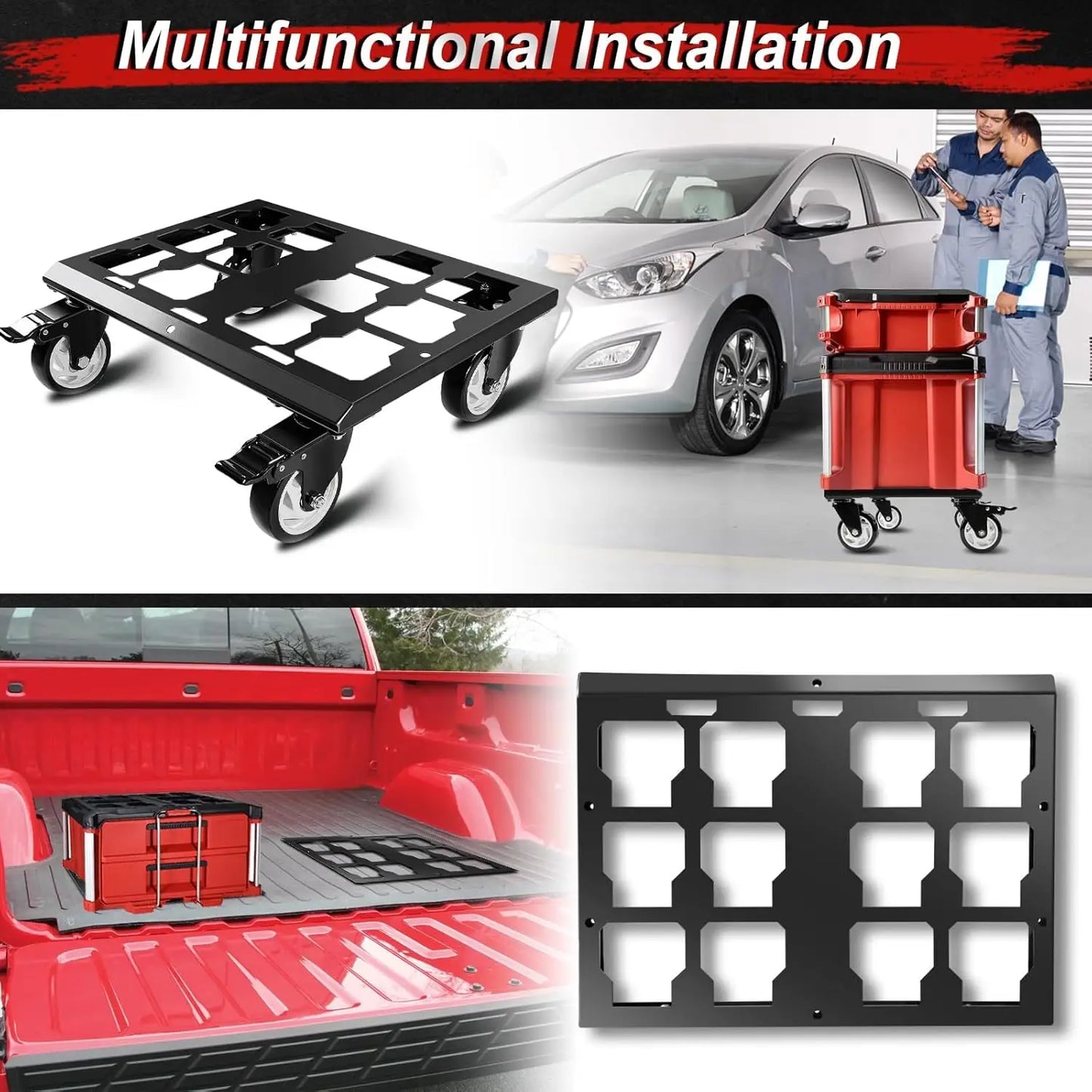 Heavy Duty Tool Box Dolly Compatible with Milwaukee Packout Toolboxes Thickened Carbon Steel Frame, Small Wheel Fit For Indoor