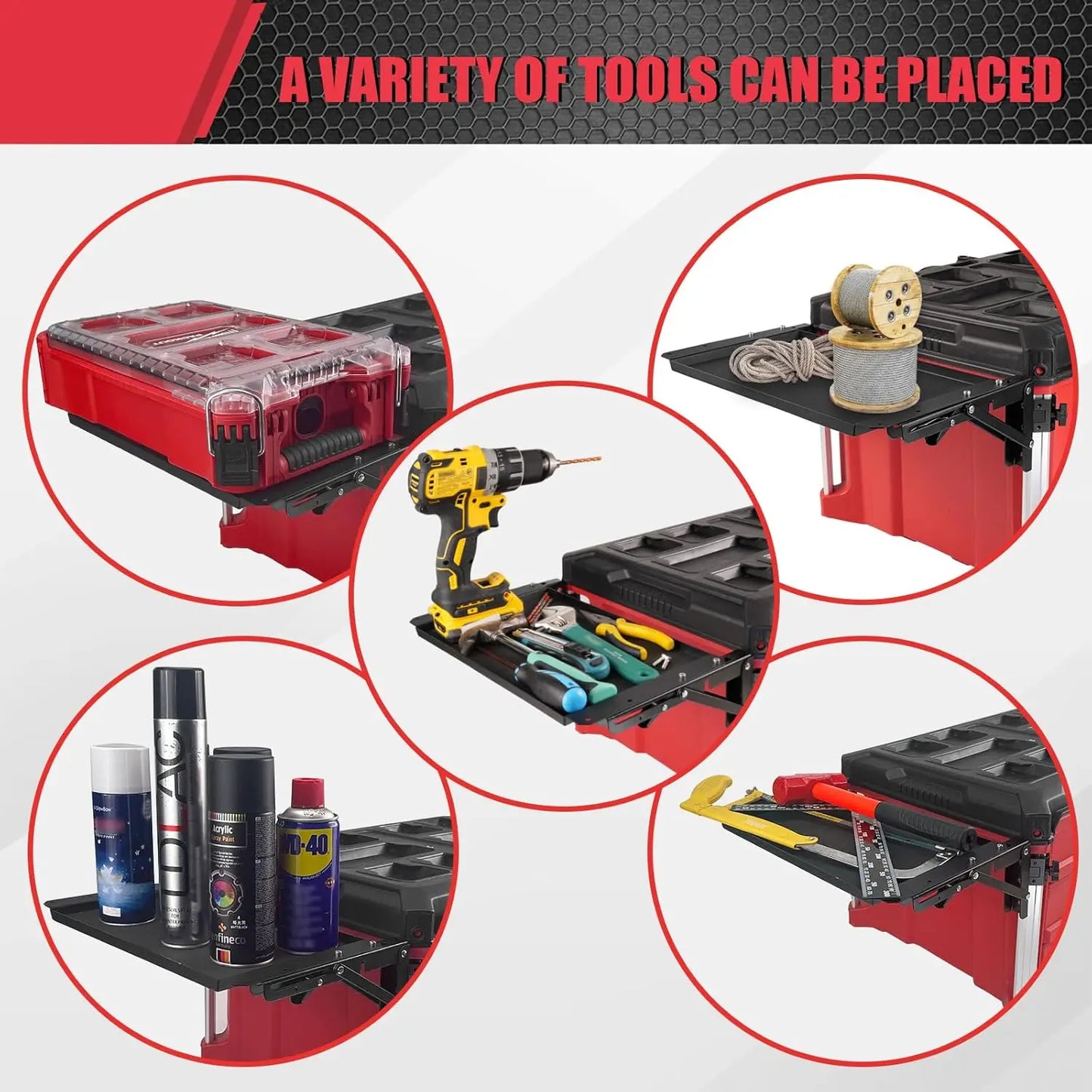 Powerful Folding Magnetic Table Compatible with Milwaukee Packout Toolbox, Tool Tray Side on PACKOUT System