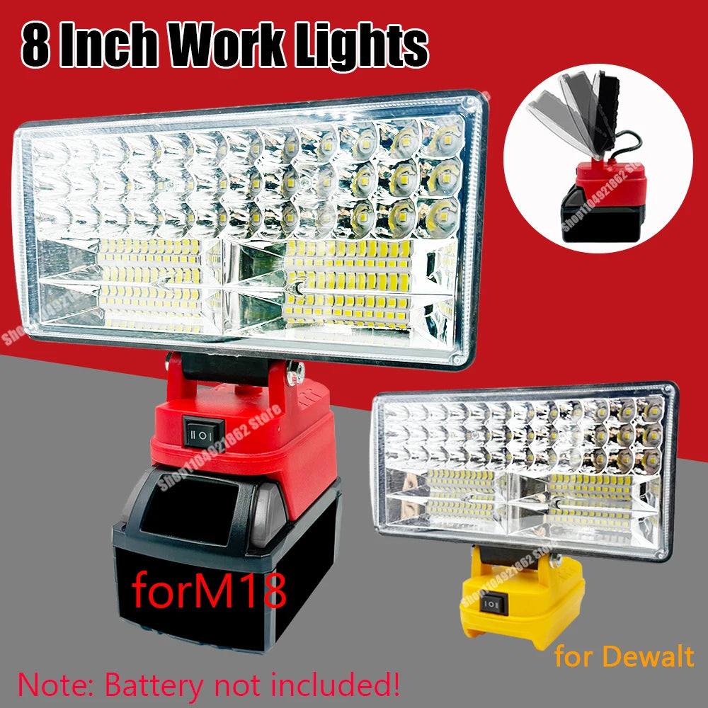 Battery Parts for Milwaukee for M18 for Dewalt DCB200 18V 20V Lithium Battery 8 Inch Work Lights Lamp Spotlights USB Power Bank