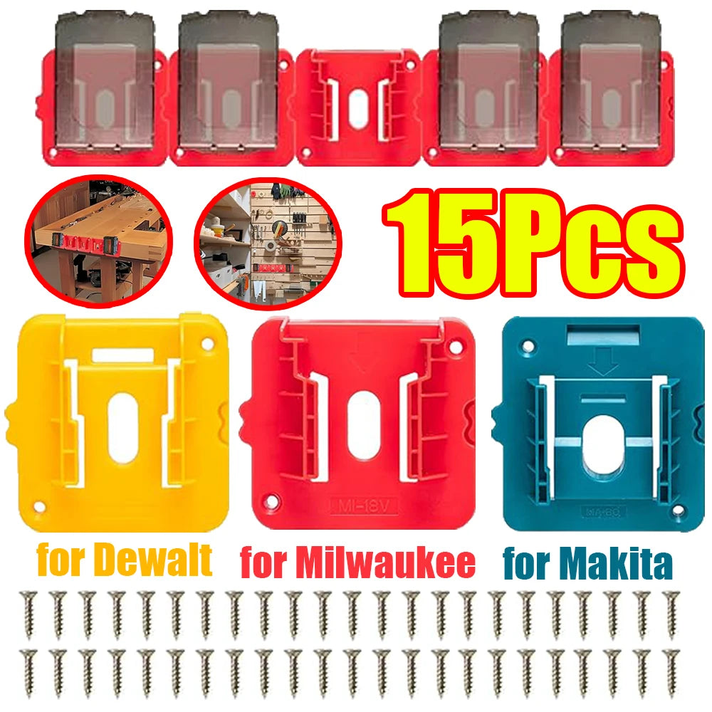 1-15Pcs Battery Holder Wall Mount for Dewalt/Makita/Milwaukee Holder Battery Storage Rack 14.4V 18V for Warehouse, Factory