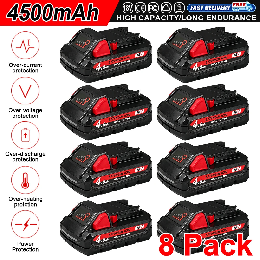 Suitable for Milwaukee M18 batteries, 18V 4.5Ah 21700 cells, XC18 48-11-1860, New In Pack, portable tools.