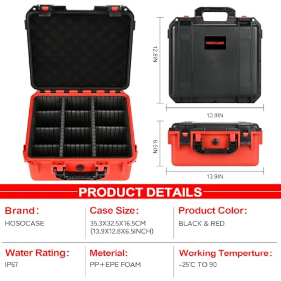 Case for Milwaukee M12 M18 Battery: Waterproof Battery Hard Carrying Storage Cases with 9 Dividers for Milwaukee M18/M12 Tool B