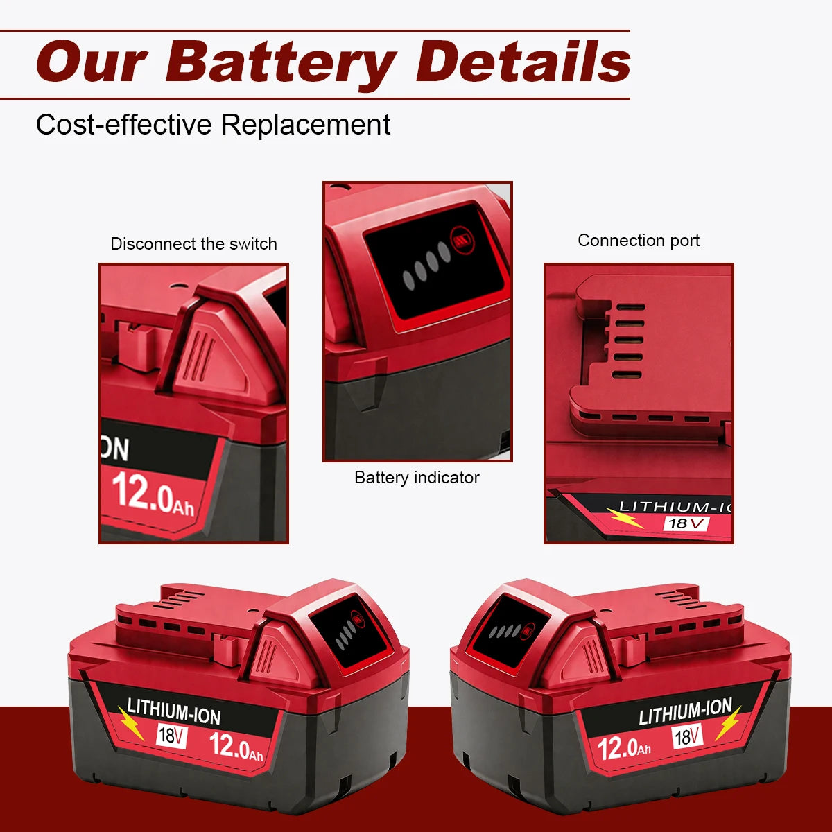 For Milwaukee M18 12.0Ah Battery XC 12000mAh Replacement for 48-11-1860 M18B5 18V Li-ion Cordless Power Tool High Capacity18650