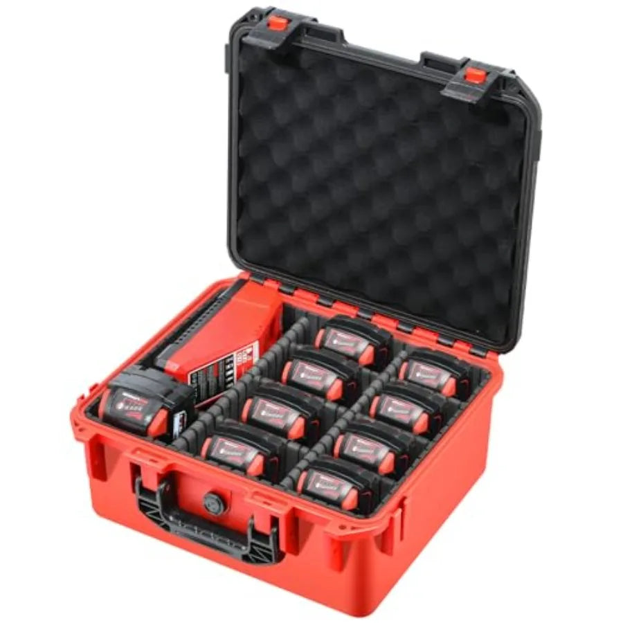 Case for Milwaukee M12 M18 Battery: Waterproof Battery Hard Carrying Storage Cases with 9 Dividers for Milwaukee M18/M12 Tool B
