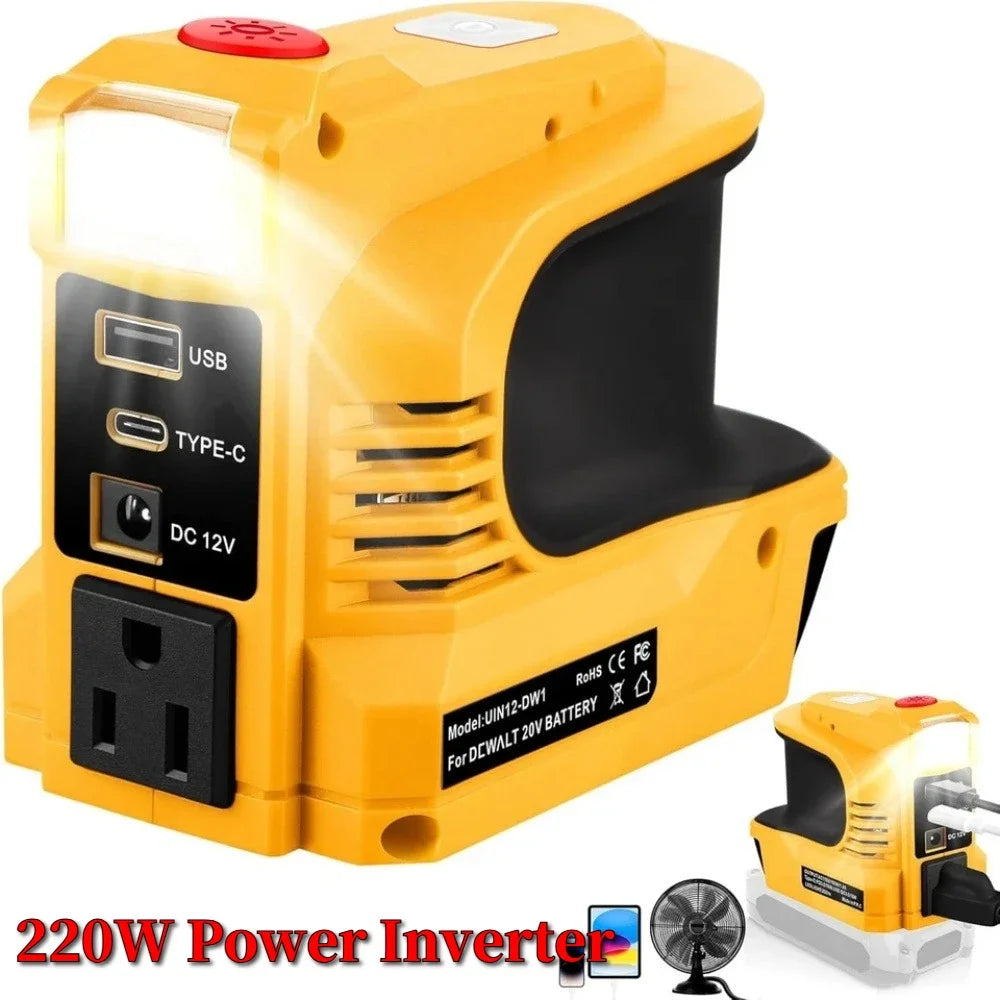 Inverter For Milwaukee 18V Battery AC 110V 180W USB QC3.0 Type C PD3.0 DC Port 12V 8A LED Light Car Charger