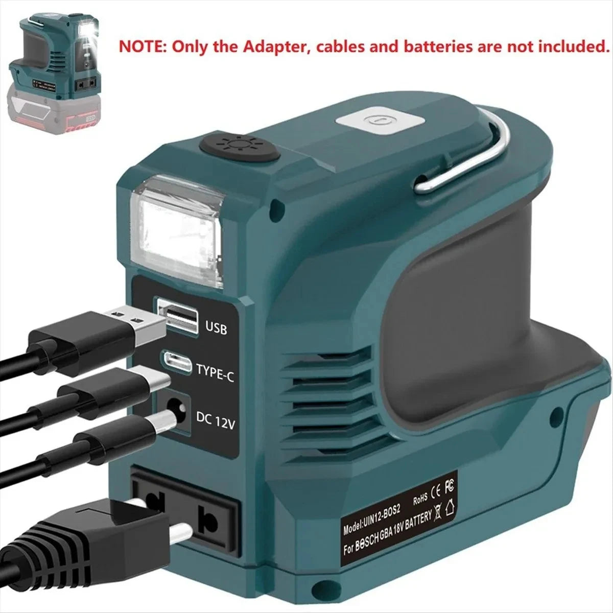 Inverter For Milwaukee 18V Battery AC 110V 180W USB QC3.0 Type C PD3.0 DC Port 12V 8A LED Light Car Charger