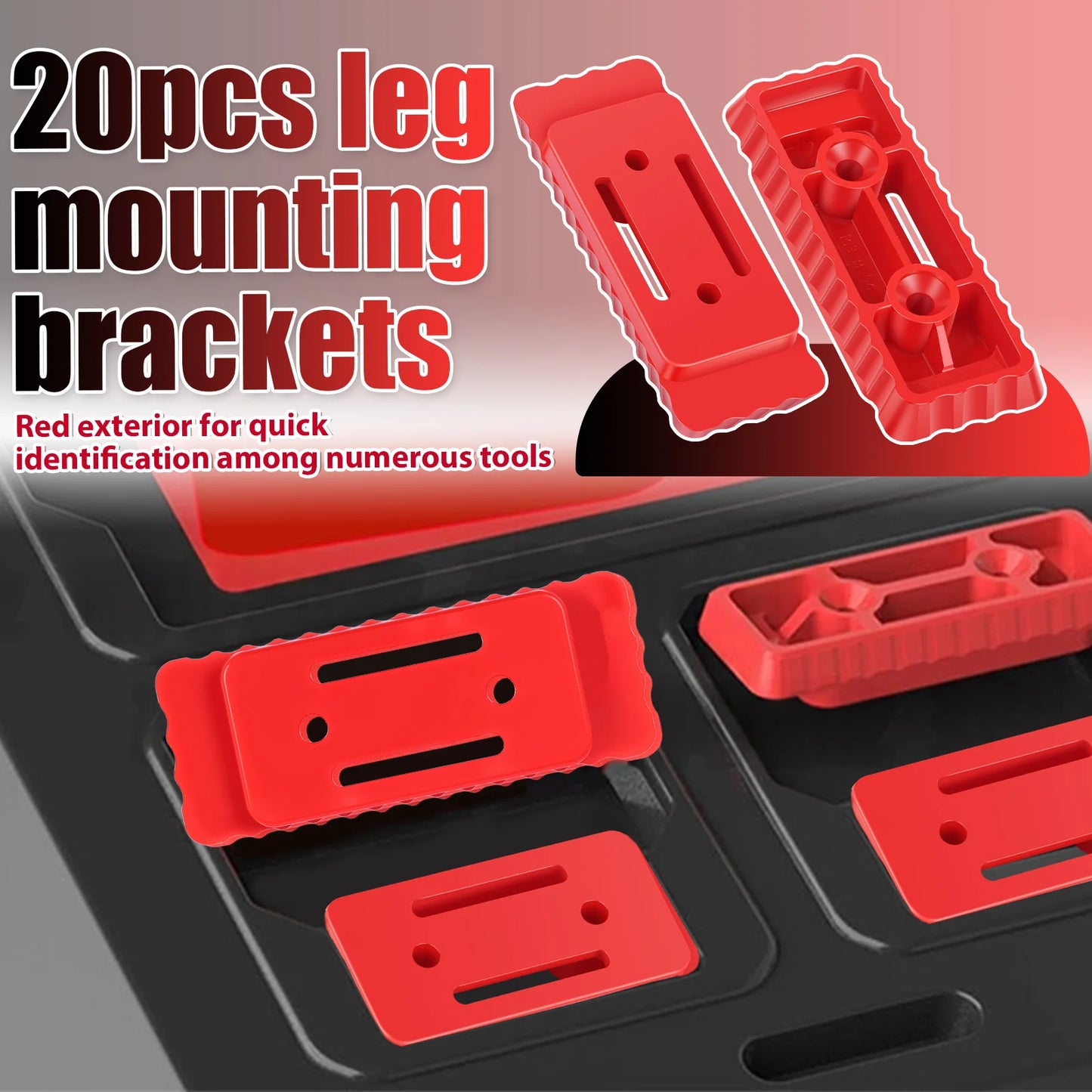 20Pcs Mounting Feet Set for Milwaukee Packout System Heavy Duty Plastic Brackets Pre-drilled Holes for Workshop Garage DIY Home