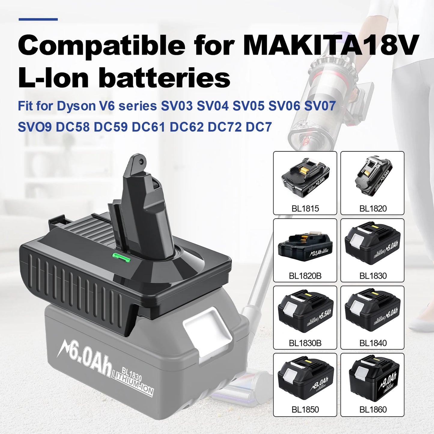 Adapter for Makita/Dewalt/Milwauke 18V Lithium Battery Converter To For Dyson V6 V7 V8 Series Vacuum Cleaner Tool DC58/SV11/SV10