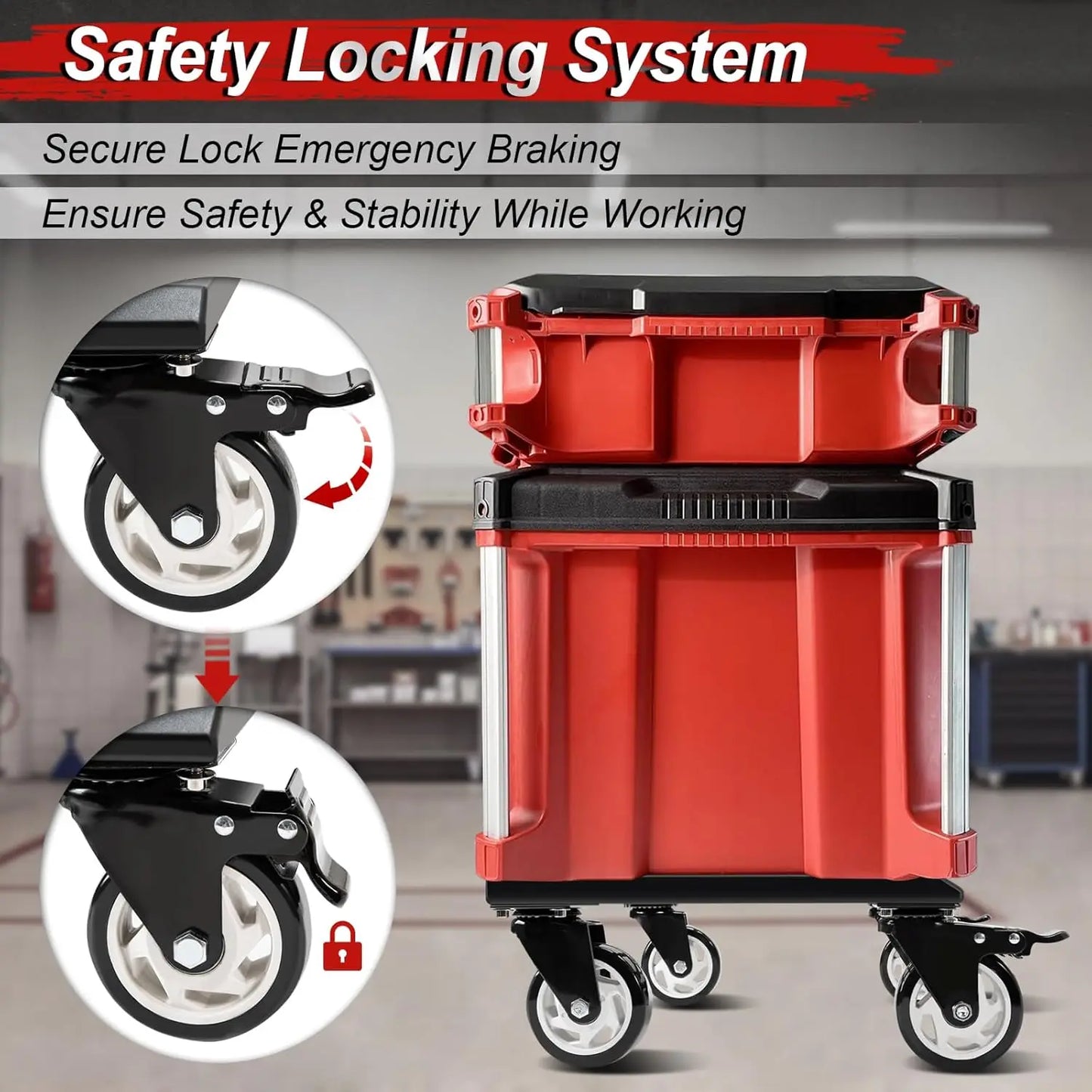 Heavy Duty Tool Box Dolly Compatible with Milwaukee Packout Toolboxes Thickened Carbon Steel Frame, Small Wheel Fit For Indoor