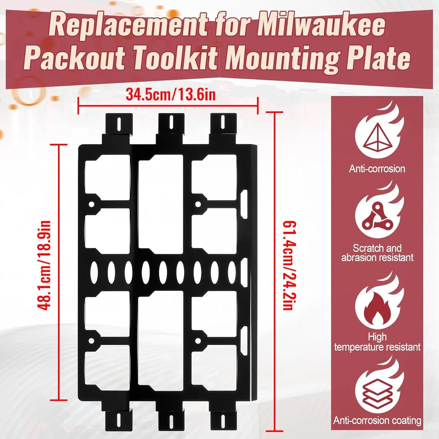 Heavy Duty Carbon Steel Packout Mounting Plate for Milwaukee Packout Toolbox, Wall or Floor Mounting Base, for Tool Organization