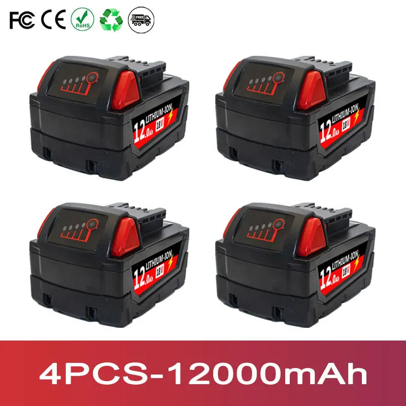 100% Compatible with Milwaukee M18 Tools Fits all M18 cordless tools 6000Ah/9000Ah/12000Ah replaces M18B5&48-11-1860 batteries