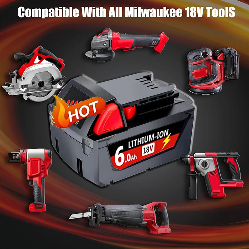 6.0Ah/9.0Ah/12.0Ah For Milwaukee M18 18V Replacement For Milwaukee M18B5 XC Li-ion battery 48-11-1815 2604-20 48-11-1850 charger