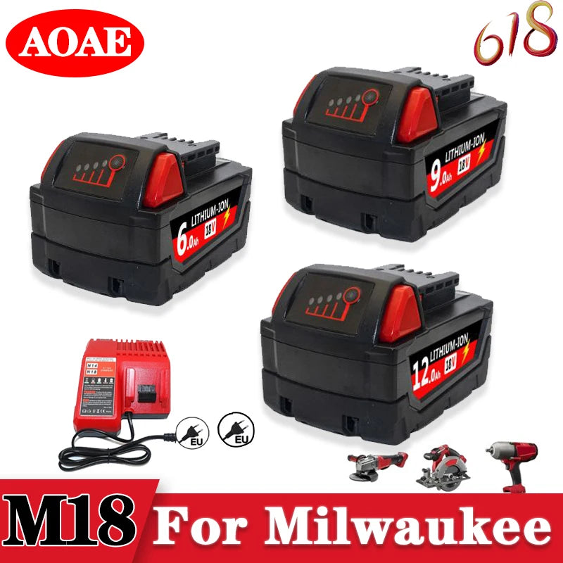 6.0Ah/9.0Ah/12.0Ah For Milwaukee M18 18V Replacement For Milwaukee M18B5 XC Li-ion battery 48-11-1815 2604-20 48-11-1850 charger