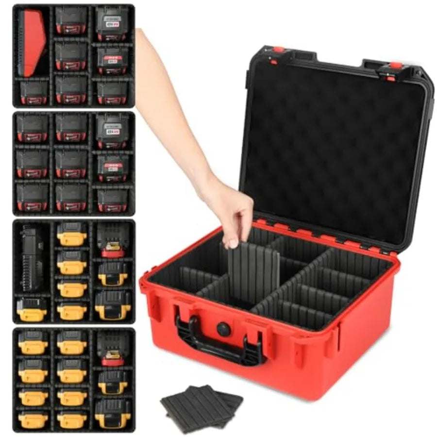 Case for Milwaukee M12 M18 Battery: Waterproof Battery Hard Carrying Storage Cases with 9 Dividers for Milwaukee M18/M12 Tool B