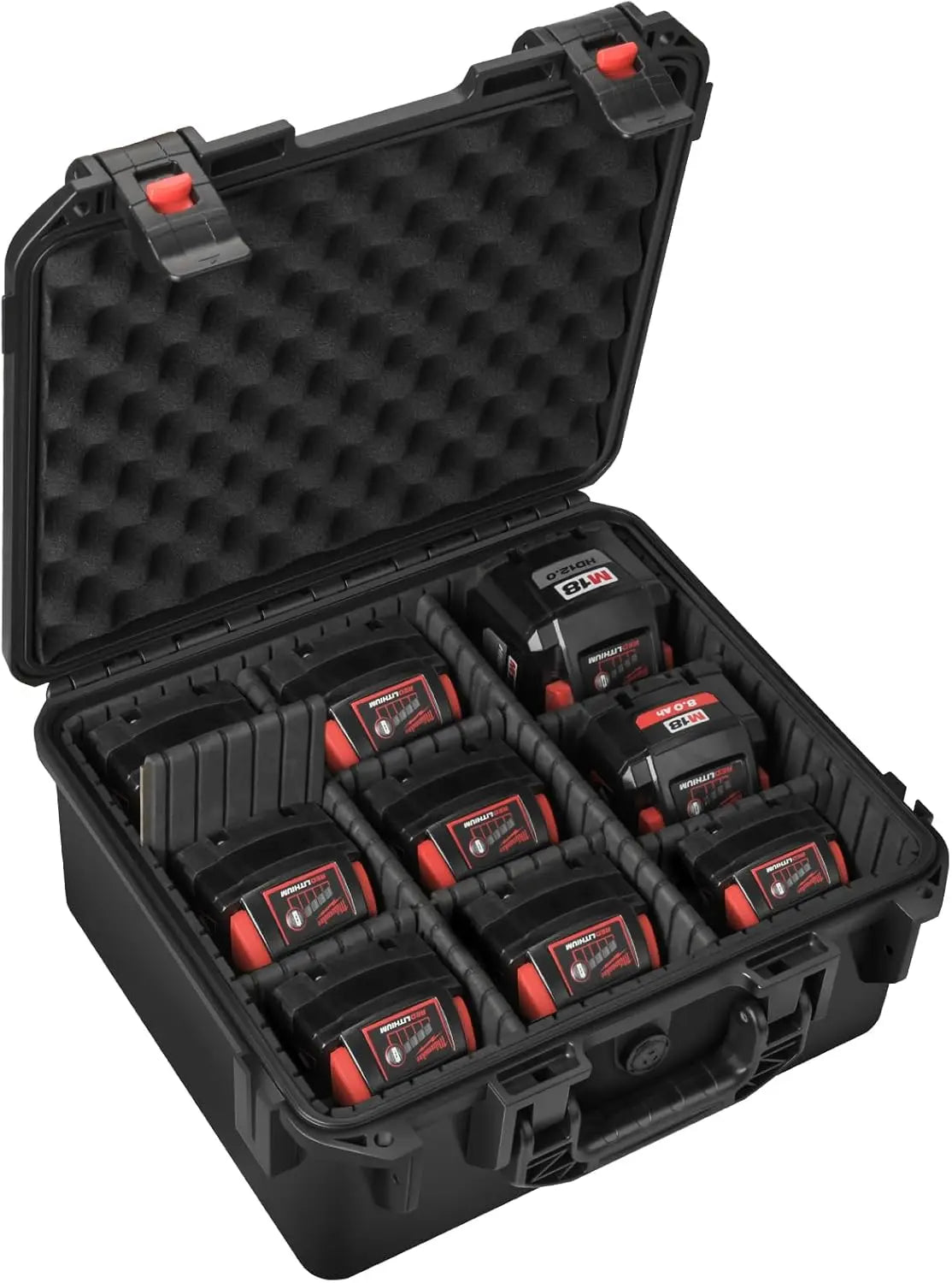 Storage Case for Milwaukee M18 M12 Battery, Power Tool Box with 9 Adjustable Dividers for Battery & Charger Holder 2.0-12.0 Ah
