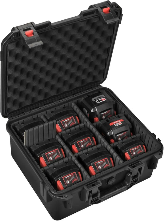 Storage Case for Milwaukee M18 M12 Battery, Power Tool Box with 9 Adjustable Dividers for Battery & Charger Holder 2.0-12.0 Ah