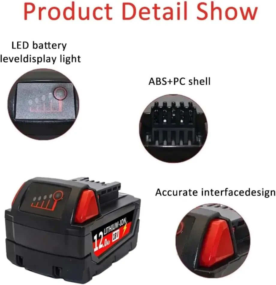 6.0Ah/9.0Ah/12.0Ah For Milwaukee M18 18V Replacement For Milwaukee M18B5 XC Li-ion battery 48-11-1815 2604-20 48-11-1850 charger
