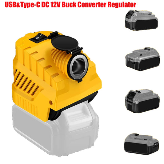 For Makita/DeWalt/Milwaukee/Bosch 18/20V Batteries with USB&Type-C Ports DC 12V Step-Down Regulated Converter for DIY Projects