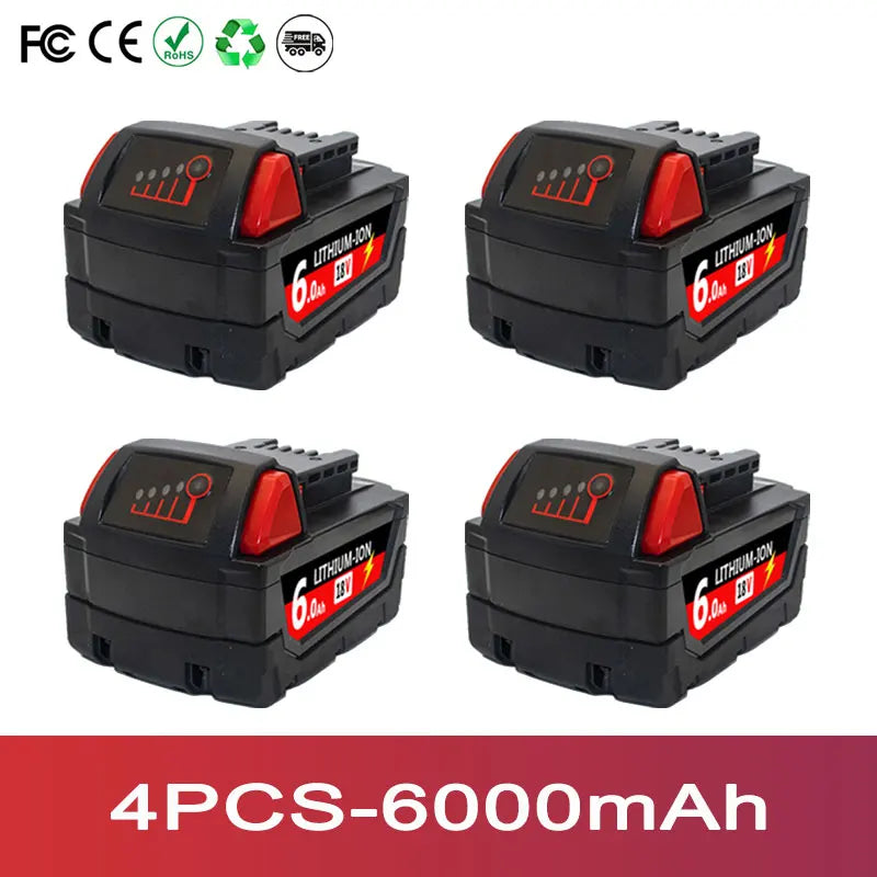 100% Compatible with Milwaukee M18 Tools Fits all M18 cordless tools 6000Ah/9000Ah/12000Ah replaces M18B5&48-11-1860 batteries
