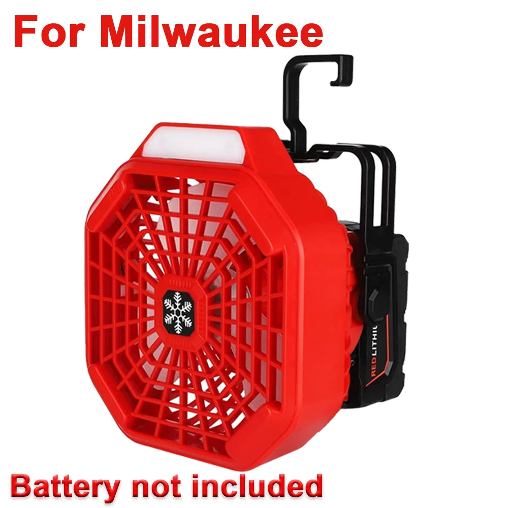 Cordless Fan with Remote Dimmable LED Light  3 Speeds Camping Fan for 18V Makita/Dewalt/Bosch Milwaukee /Black Decker /craftsman