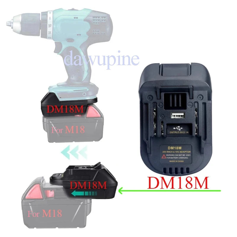 DM18M Converter Adapter For Milwaukee For M18 For Dewalt 20V Li-ion Battery For Makita 18V Power Tools USB Power Bank Charger
