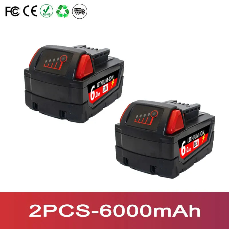 100% Compatible with Milwaukee M18 Tools Fits all M18 cordless tools 6000Ah/9000Ah/12000Ah replaces M18B5&48-11-1860 batteries