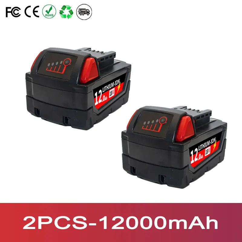 100% Compatible with Milwaukee M18 Tools Fits all M18 cordless tools 6000Ah/9000Ah/12000Ah replaces M18B5&48-11-1860 batteries