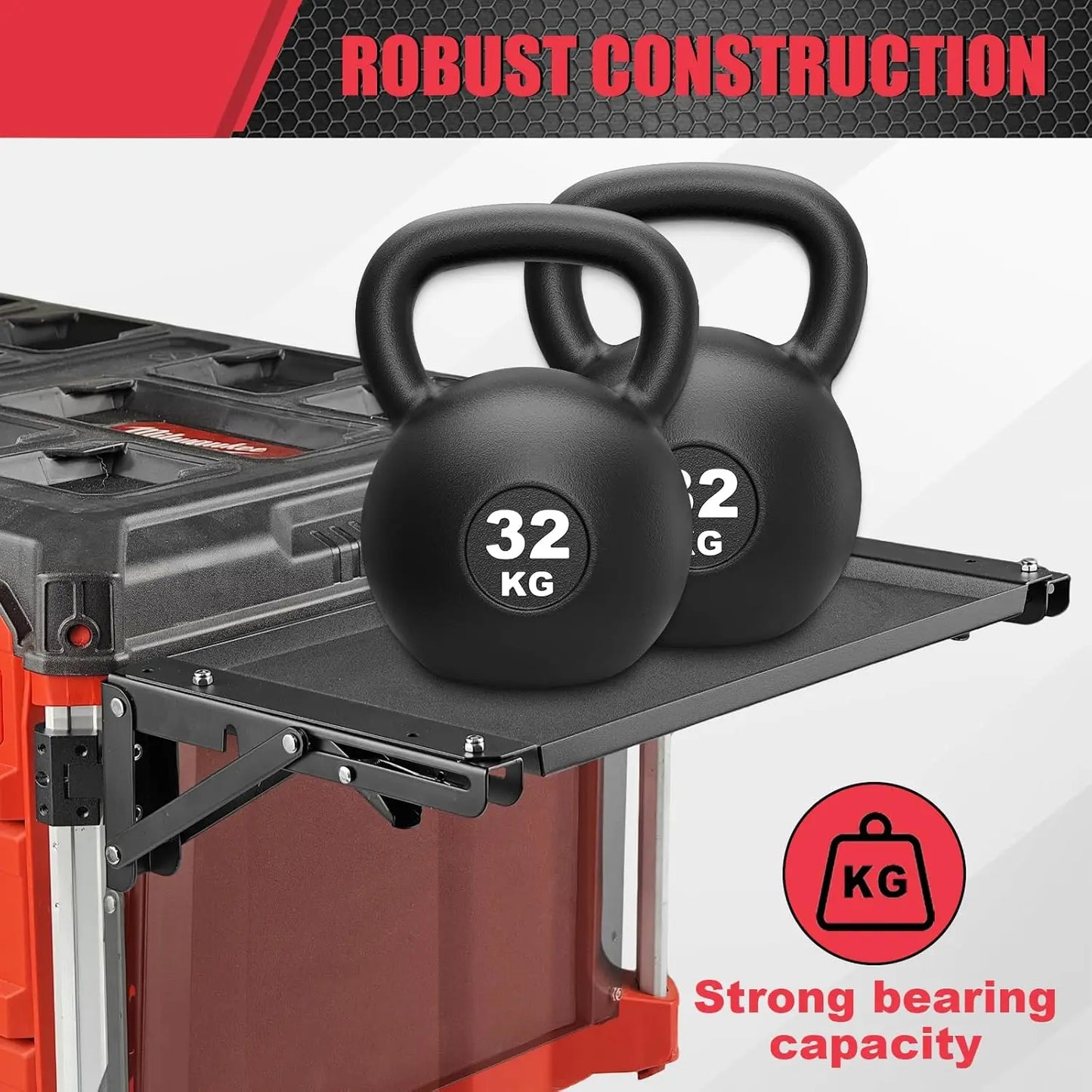 Powerful Folding Magnetic Table Compatible with Milwaukee Packout Toolbox, Tool Tray Side on PACKOUT System