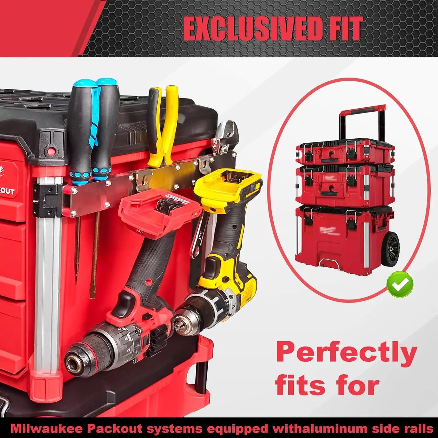 Power Drill Holder Fits for Milwaukee Packout Toolbox,Tape Measure Tool holder,Hanging Screwdrivers, Wrenches on The Side