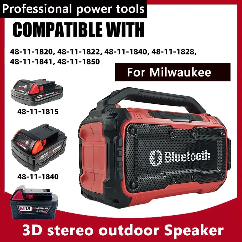 3D Stereo Outdoor Speaker Bluetooth Speaker Wireless Bluetooth Subwoofer Loudspeaker Stereo Surround For Milwaukee 18V Battery