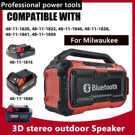 3D Stereo Outdoor Speaker Bluetooth Speaker Wireless Bluetooth Subwoofer Loudspeaker Stereo Surround For Milwaukee 18V Battery