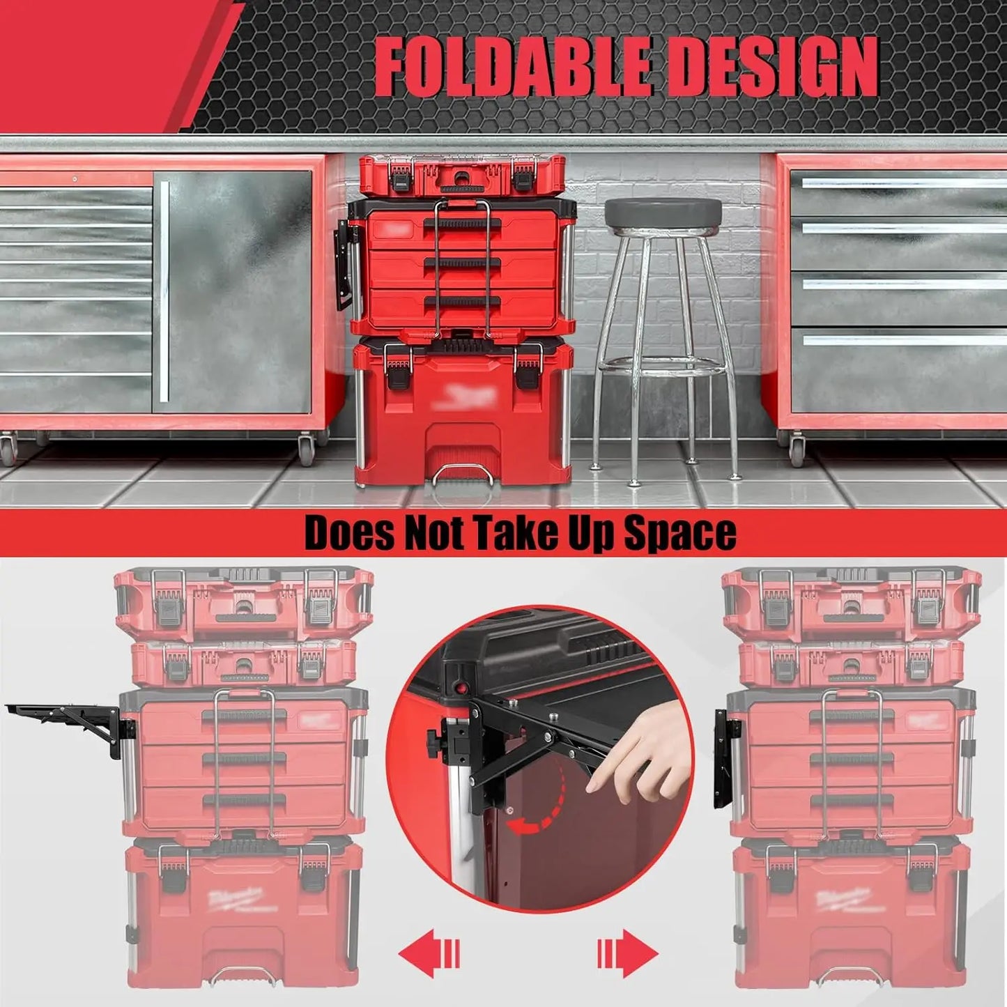 Powerful Folding Magnetic Table Compatible with Milwaukee Packout Toolbox, Tool Tray Side on PACKOUT System