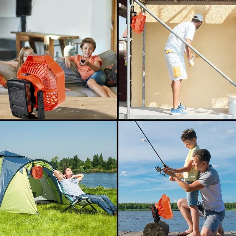 Cordless Fan with Remote Dimmable LED Light  3 Speeds Camping Fan for 18V Makita/Dewalt/Bosch Milwaukee /Black Decker /craftsman