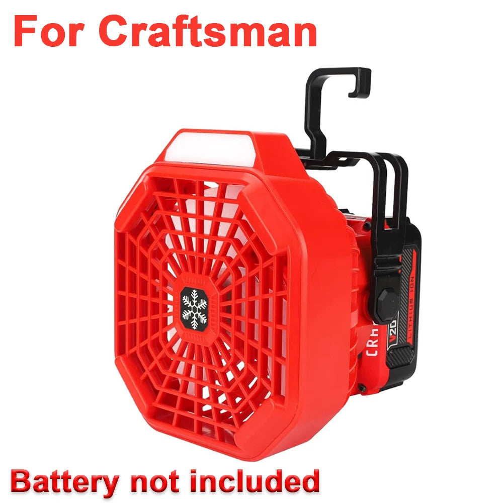 Cordless Fan with Remote Dimmable LED Light  3 Speeds Camping Fan for 18V Makita/Dewalt/Bosch Milwaukee /Black Decker /craftsman
