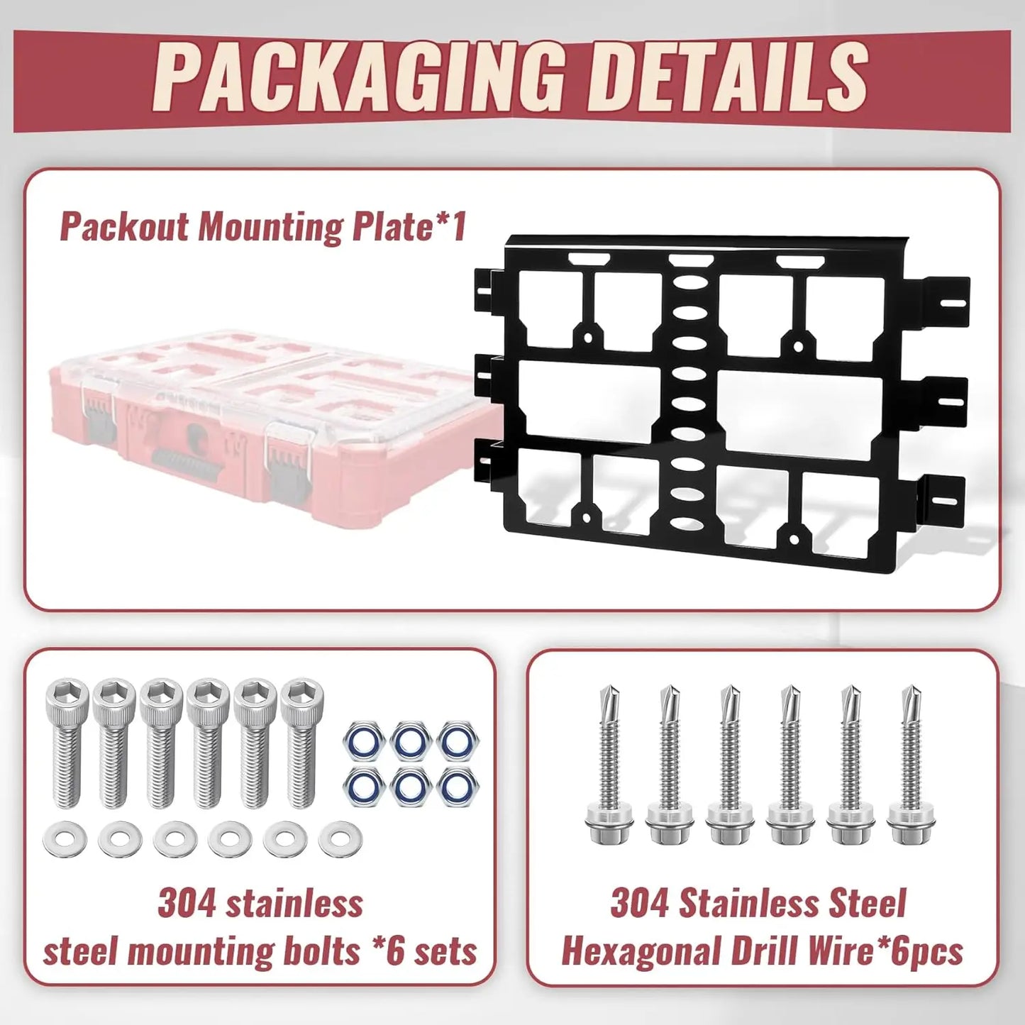 Heavy Duty Carbon Steel Packout Mounting Plate for Milwaukee Packout Toolbox, Wall or Floor Mounting Base, for Tool Organization