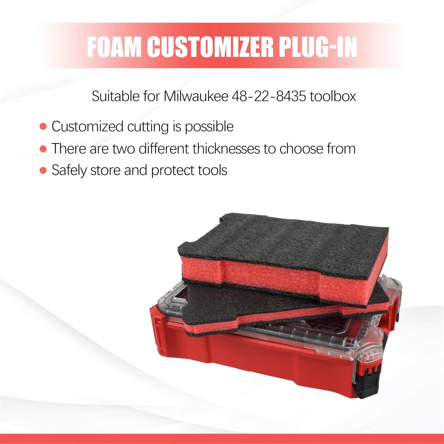 Shockproof Foam Insert Fits for Milwaukee 48-22-8435 Packout Tool Box DIY Tools DIY Cut-to-Fit with Impact Protection